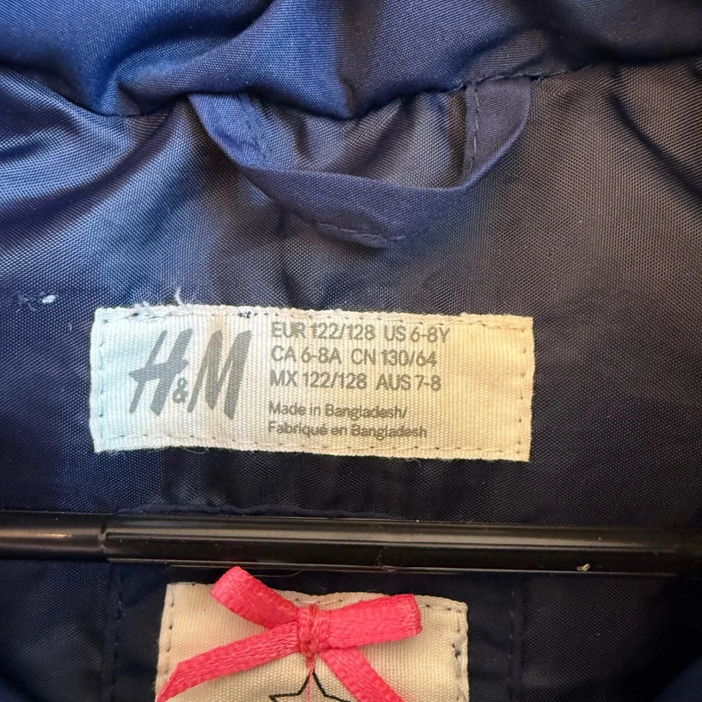 H&M Kids‎ Navy Blue Puffer Vest Sleeveless Jacket Size 6-8 Years